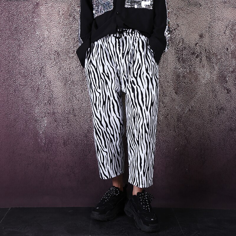 Hommes motif zèbre ample décontracté jambe large sarouel homme femmes Streetwear Hip Hop pantalon Joggers pantalons de survêtement cheville-longueur pantalon