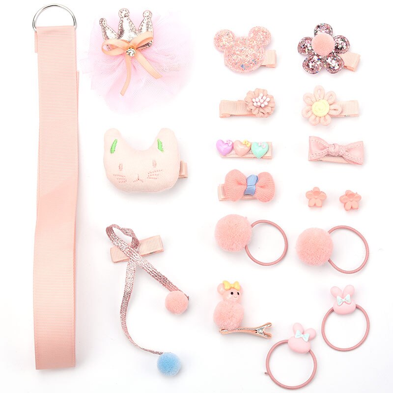 Kinderen haar clips 18 stuks set 7 kleur cute girl hoofdtooi vrouwelijke haaraccessoires baby haar ring rubberen ring touw: Powder A