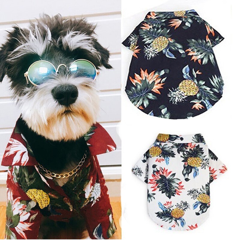 Kæledyr sommer printet skjorte, hund tynde korte ærmer kostume ananas mønster ananas blomster kortærmet hund kat bluse