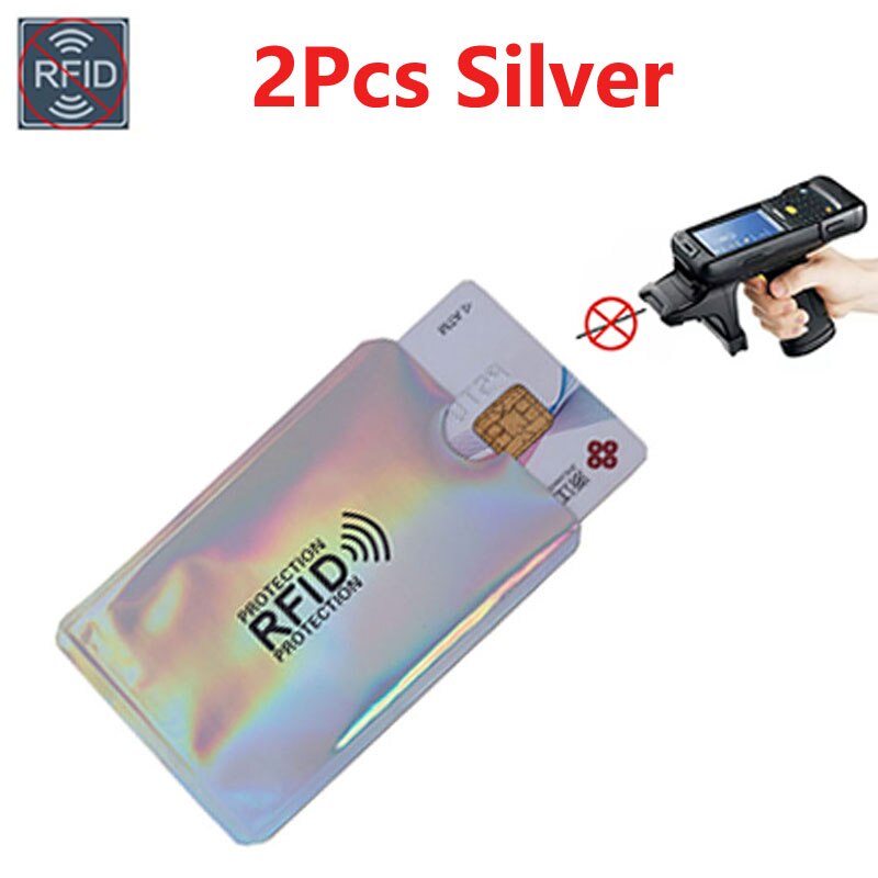 2/5pcs Aluminium Anti Rfid Wallet Blocking Reader Lock Bank Card Holder Id Bank Card Case Metal Credit NFC Holder 6.3*9.1cm: 2pcs Silver