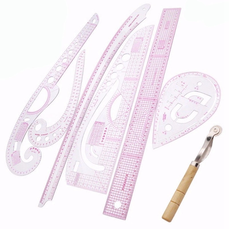 Juego de reglas de sastre para costura, regla de dibujo transparente, manga, brazo, curva francesa, rueda de paleta, 7 unids/set por juego: Default Title
