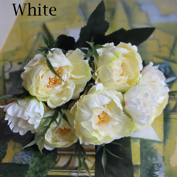 1 buket europæisk smuk bryllupsfest mini pæon silke kunstig blomst brudebuket til hjem bryllupsdekoration: 4