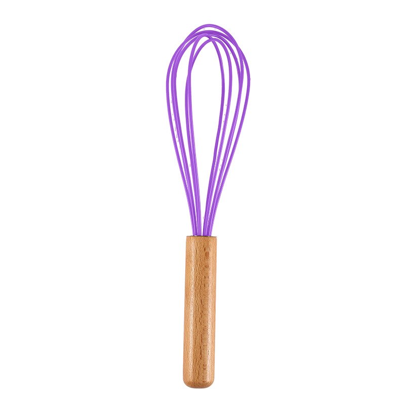 Wooden Handle Kitchen Silicone Whisk Easy To Clean Egg Beater Milk Frother Kitchen Utensil Kitchen Silicone Egg Beater Tool: Purple