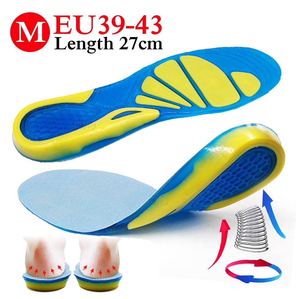 EiD Silicone Non-Slip Gel Soft Sport Shoe Insoles Massaging Orthopedic Insole Foot Care For Feet Shoes Sole Shock Absorption Pad: M EU 39-43
