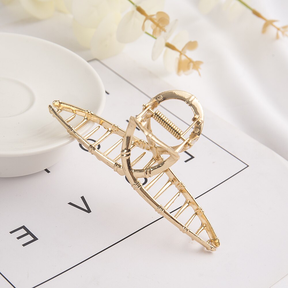 Vrouwen Elegante Gouden Holle Geometrische Metalen Haarklauw Vintage Haarspeldjes Hoofdband Haarspeld Haar Krab Haaraccessoires: GINGER