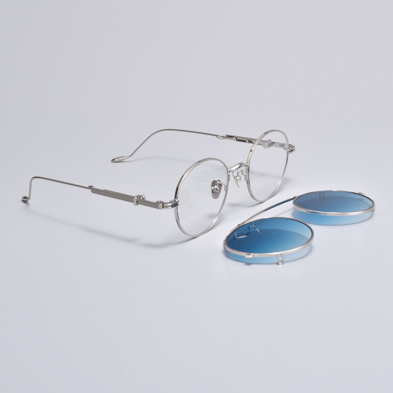 korean Prescription Eyeglasses Frame With clip men Women Round Myopia Optical Gentle Diplo-the cub 032 Glasses Frame: Silvery Blue