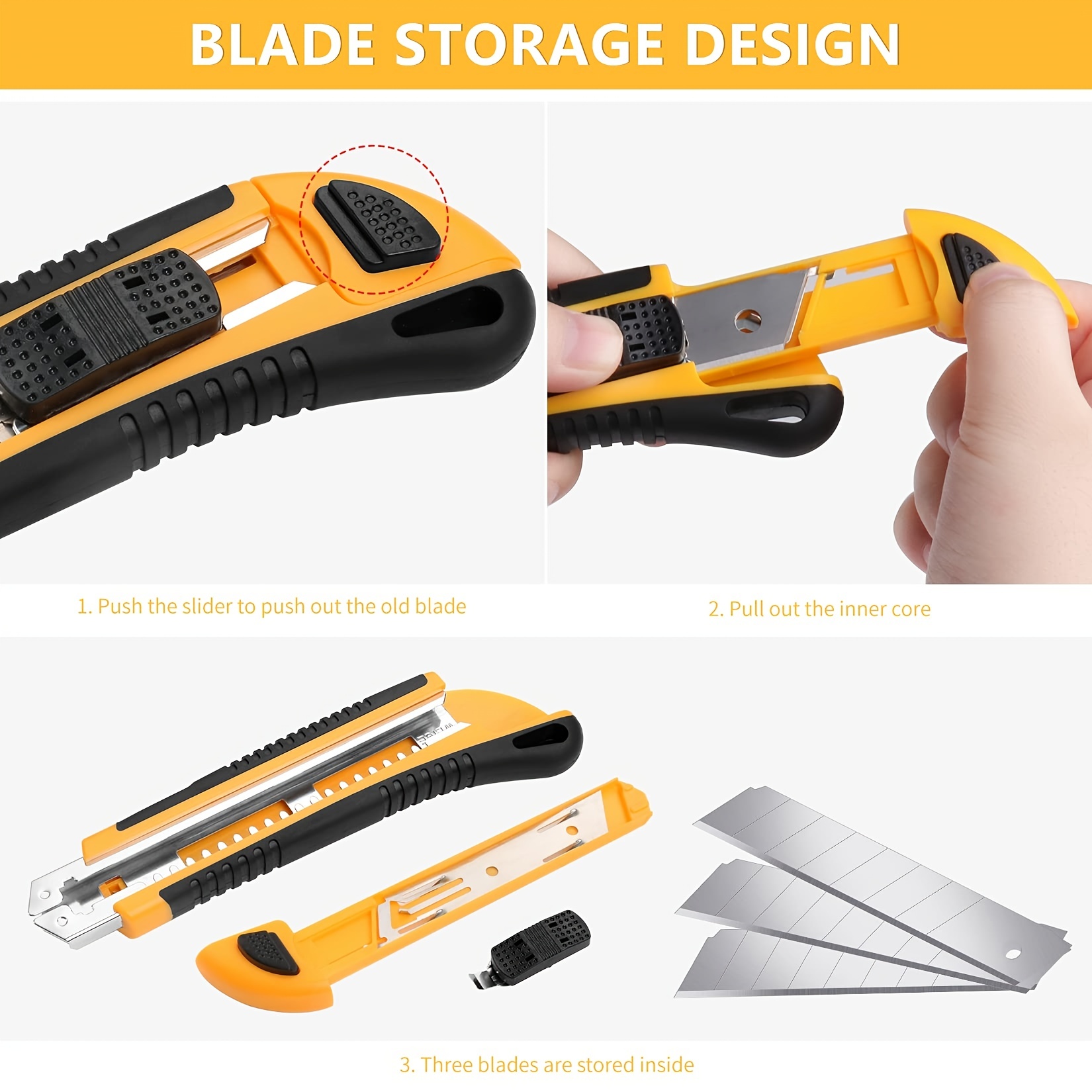 1 PC Utility Knife Box Cutter Retractable, Blade Storage , Extra 2 PCS Snap Off Blades Included, Quick-Change Blades Boxcu