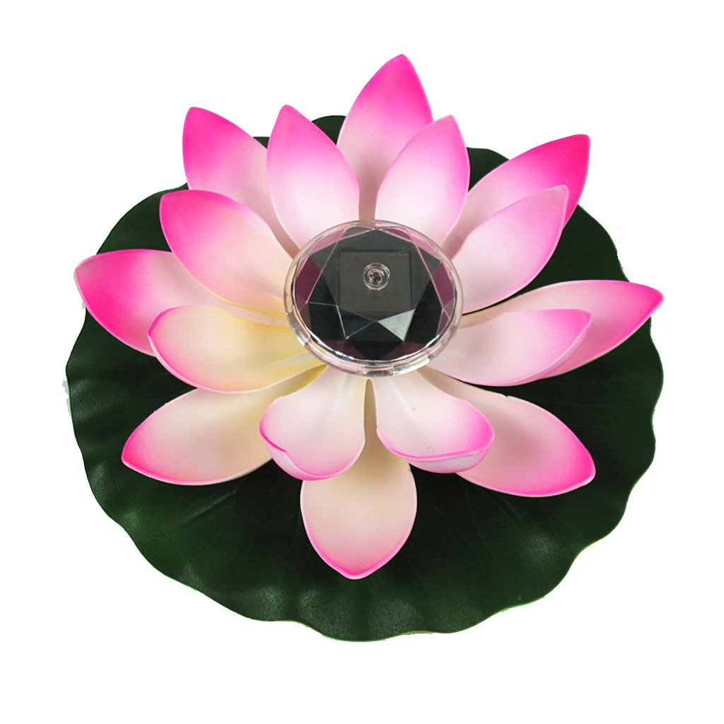 Solcelledrevet led blomsterlys kunstig lotus form flydende springvand dam have pool lampe led nat lys sol pool lys: Lyserød