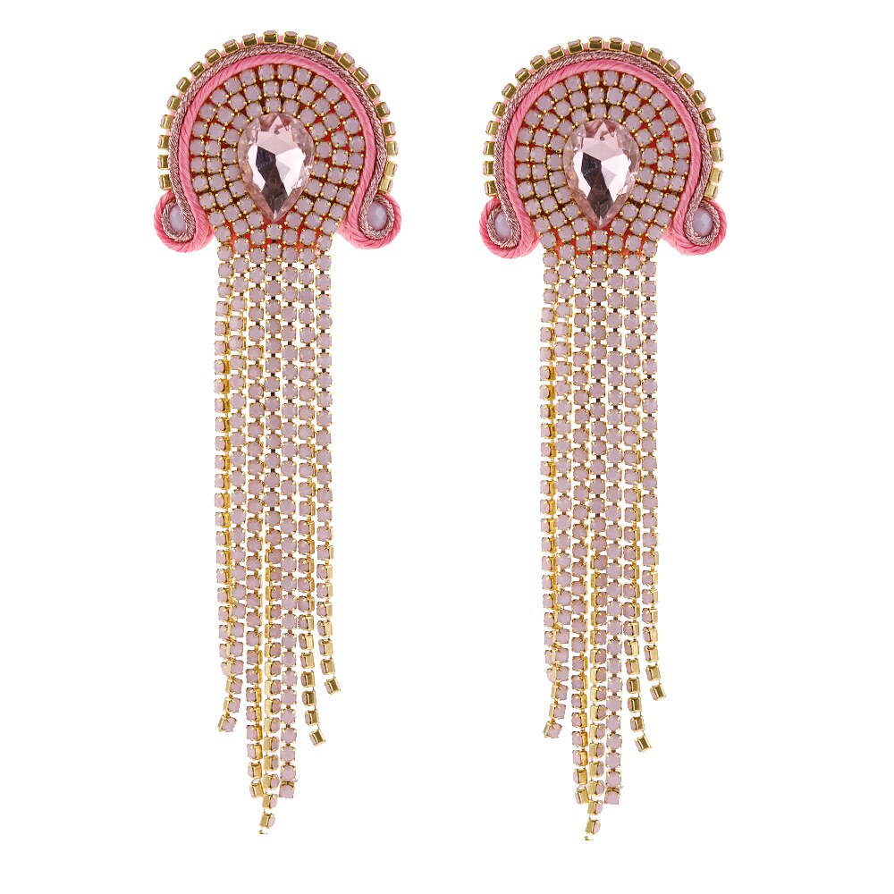 KPacTa Handmade Weaving Soutache Vintage Full Crystal Long Tassel Earrings For Women Temperament Earring Banquet: brown