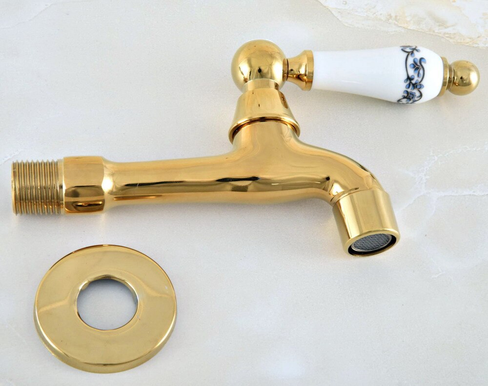 Polished Gold Brass Outdoor Faucet Garden Water Tap / Mop Pool Faucet / Laundry Sink Cold Water Tap Bidcock Faucet Bav152