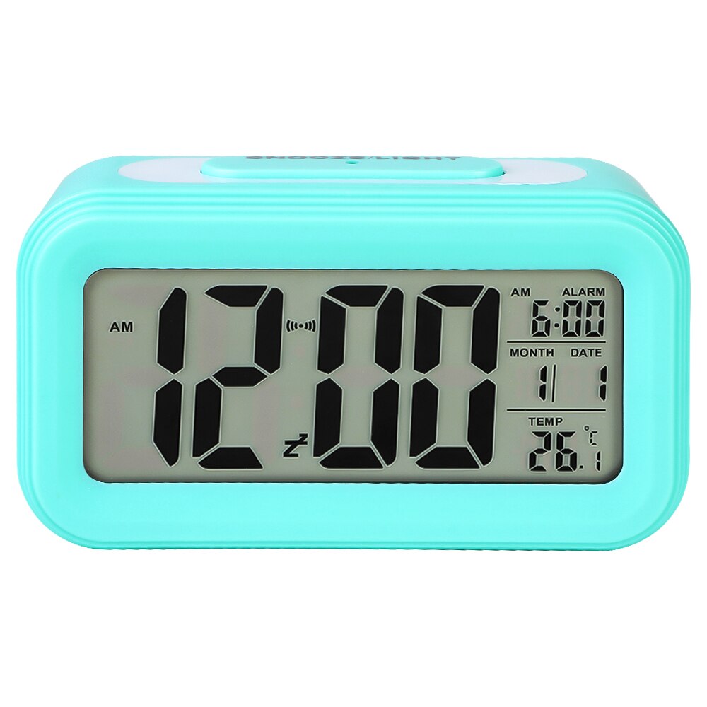 1PC Display Alarm Clock Digital Thermometer Calendar Display Date Desk Table Clock Travel Ectronic Mini Clocks: blue 13.6x4.6x7.5cm