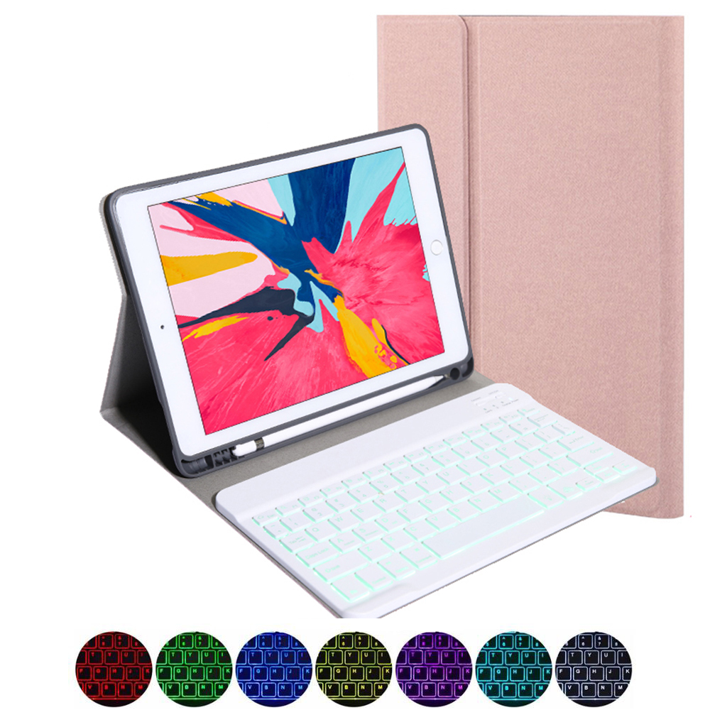Voor ipad 7 10.2inch 7 Kleuren Backlit Tablet Bluetooth Toetsenbord met Doek Marks Tablet Lederen Beschermhoes met Pen Houder