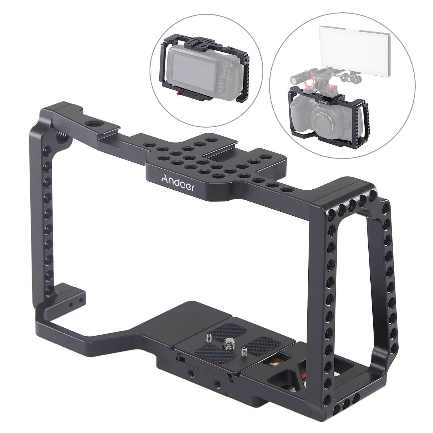 Andoer – Cage pour caméra 4K/6K BMPCC 4K 6K, Cage pour Film vidéo + plaque à dégagement rapide 1/4 &quot;+ 3/8&quot;, griffe froide filetée
