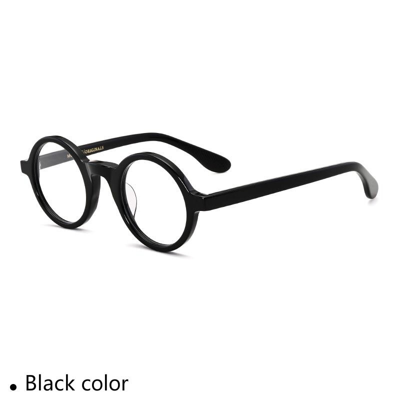 Retro Small Round Glasses Frame Men Hand-Made Acetate Vintage Prescription Eyewear Myopia Women ZOLMAN: Black color 42mm