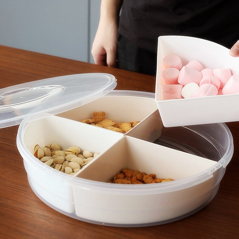 4-Compartment Vegetable Tray Snack Storage Box with Lid Fruit Bowl with Lid