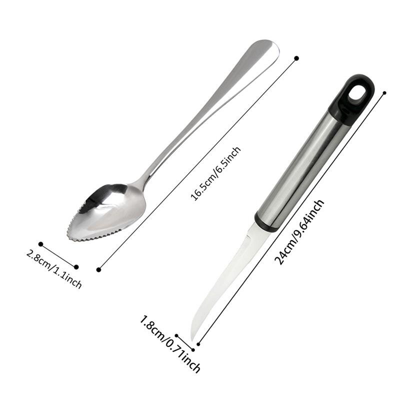 Cuchara de acero inoxidable para fruta, utensilio de cocina para servir fruta, pomelo, con 2 peladores de pomelo, 4 unidades