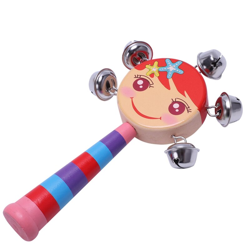 1pc Baby Kids Regenboog Houten Handvat Bell Jingle Stick Shaker Rattle Speelgoed