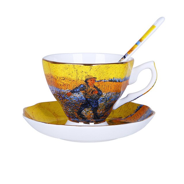 The Van Gogh Art Painting Coffee Mugs The Starry Night Sunflowers The Sower Irises Saint-Remy Coffee Tea Cups: 6