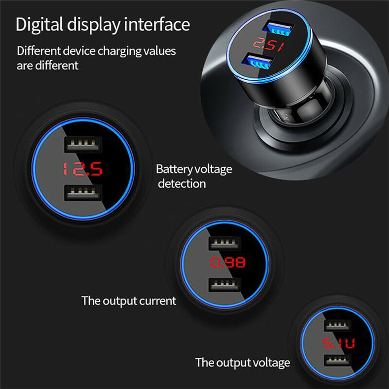 USLION Universal 3.1A LED Display Dual USB Car Charger Mobile Phone Aluminum Car-Charger for Xiaomi Samsung iPhone 11 Pro Max