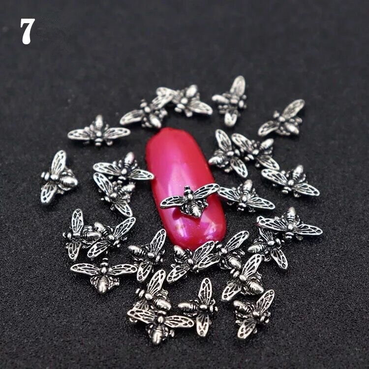 5pcs/10pcs Metal Alloy Bee 3D Nail Art Decorations Gold Silver Black Jewelry Gem Japanese Style Manicure Accessories: 07-10pcs