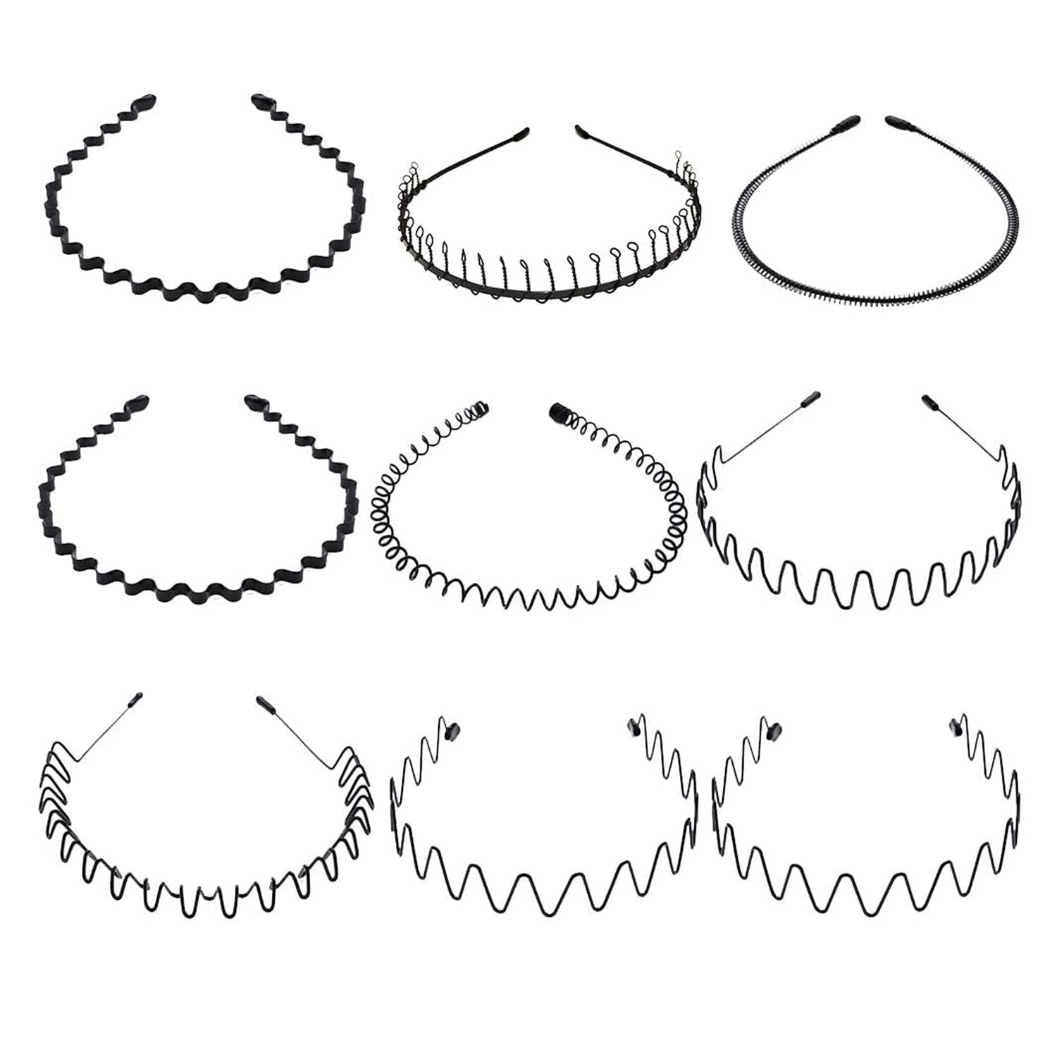 9pcs Simple Metal Spring Wave-Shaped Hairband Hair Hoops Headband Headwear Accessories for Men Womem