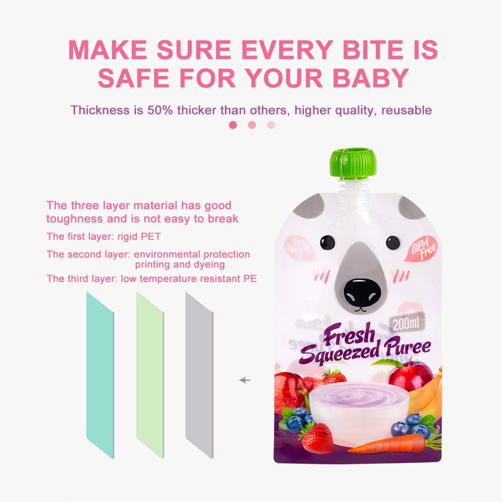 8Pcs Babyvoeding Opslag Pouch Bpa-vrij Hersluitbare Vers Geperst Zakjes Praktische Zelfgemaakte Puree Pulp Opslag tas