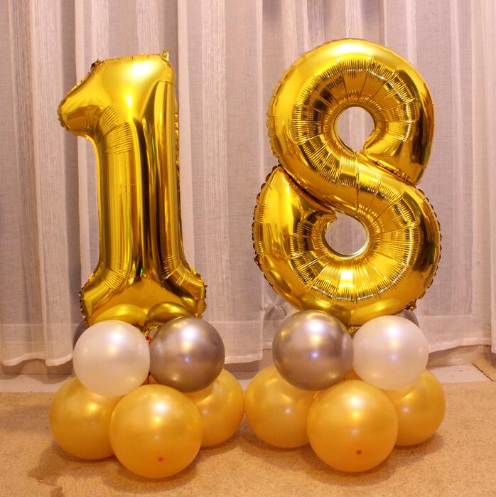 24pcs/set Gold Sliver 32inch Number 18 Foil Balloons With 2.2g pearl latex balls Adult Boy Girl Birthday Party Decoration Suplie: Gold