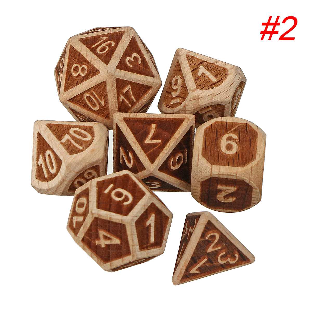 7pcs Set Embossed Wooden Polyhedral Dice D20 D12 D10 D8 D6 D4 for DND RPG MTG Role Playing Board Game: 2