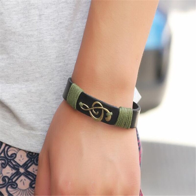 Style européen américain Note de musique rétro Bracelet Bracelet en cuir pour hommes et femmes exquis bijoux