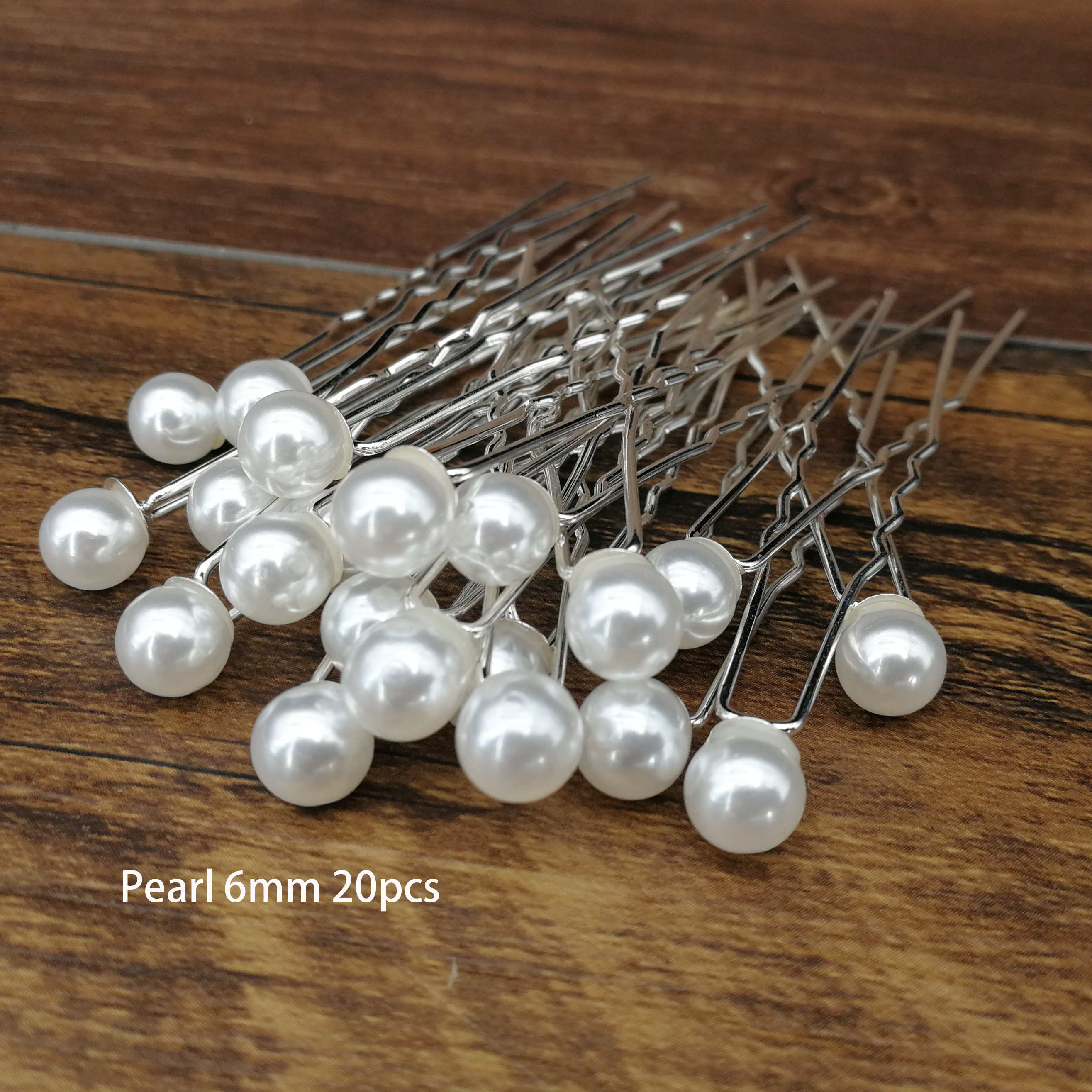 Women Simulated Pearl Hairpin U Shape Metal Barrette Clip Wedding Bridal Hair Accessories Wedding Hairstyle Tools: Pearl 6mm 20pcs