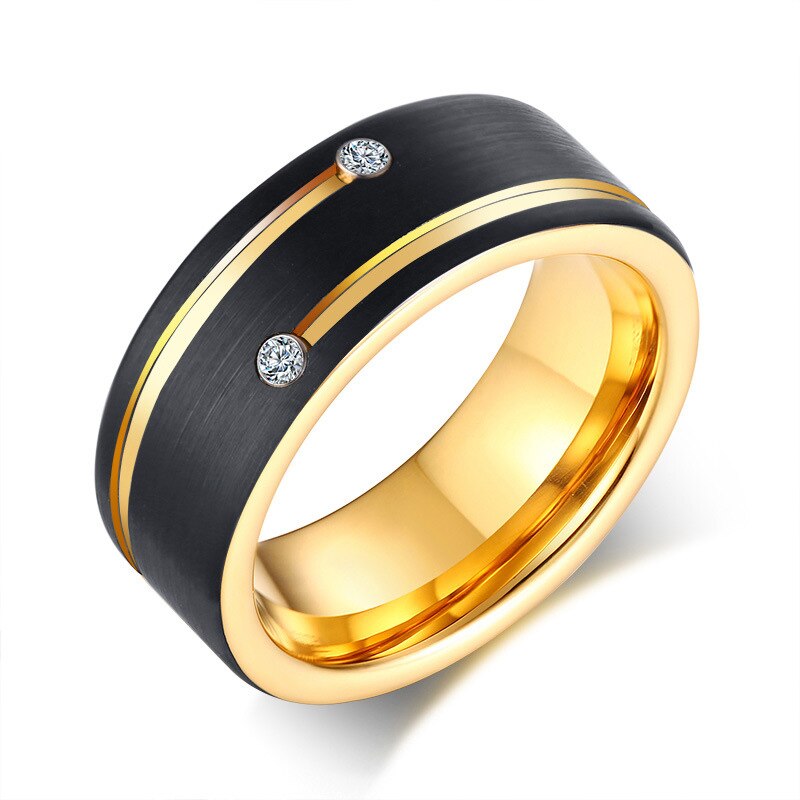 Eamti Zwarte Goud Man Ring Geborsteld Luxe Tungsten Wedding Band Voor Mannelijke Beste Cadeau Anniversary Rings Partij Sieraden