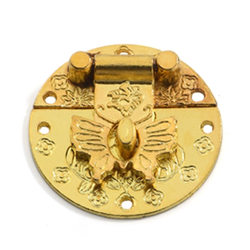 Ronde Vlinder Sluiting Houten Doos Hangslot Antieke Decoratieve Klink Lock Kast Gesp Doos Accessoire Anti-Corrosie: 2