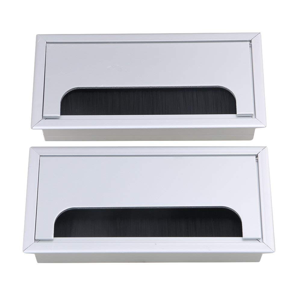 Silver aluminiumlegering bord skrivbord rektangel tråd kabelgenomföring hål lock utloppsport 16 x 8 x 3cm 2 st