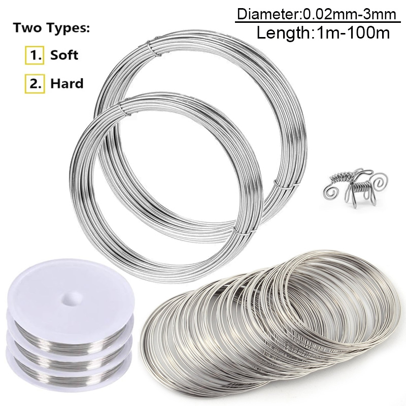 Alambre duro de acero inoxidable de 1m-100m/alambre suave diámetro de amarre de un solo hebra 0,02/0,3/0,4/0,5/0,6/0,8/1-3mm alambre inoxidable