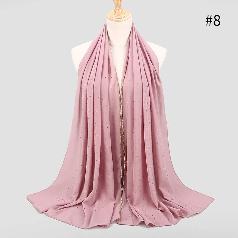 75*180 cm zomer moslim chiffon hijab sjaal kralen hoofddoek islamitische lange hoofd sjaals foulard femme musulman: 8