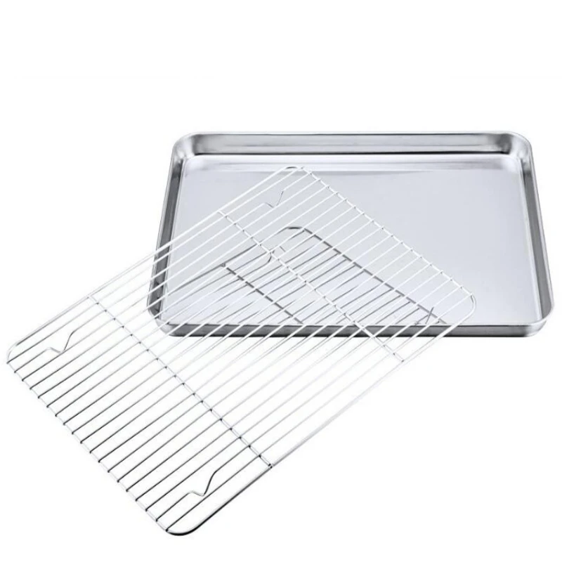 Bageplade med aftageligt kølestativ sæt rustfrit stål bradepande, giftfri, brugt til ovn, grillbakke tåler opvaskemaskine