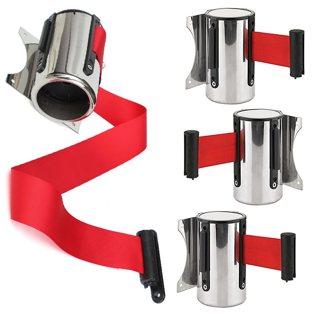 Sport Red Belt Protective Tape Outdoor Retractable Ribbon Barrier Stainless Steel Stanchion Queue Crowd Control 2m/ 5m