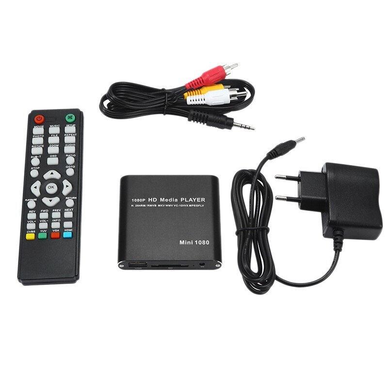 Multimedia Player Full 1080P USB External Media Player Hard Disk Player with Remote Control Support WMV MP3 HDD: EU