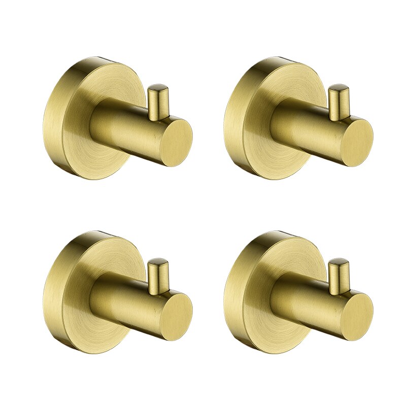Brushed Gold Towel Hook Wall Mounted Stainless Steel Robe Hook Clothes Hook Hardware Wall Hook Bathroom Hardware: 4 PCS