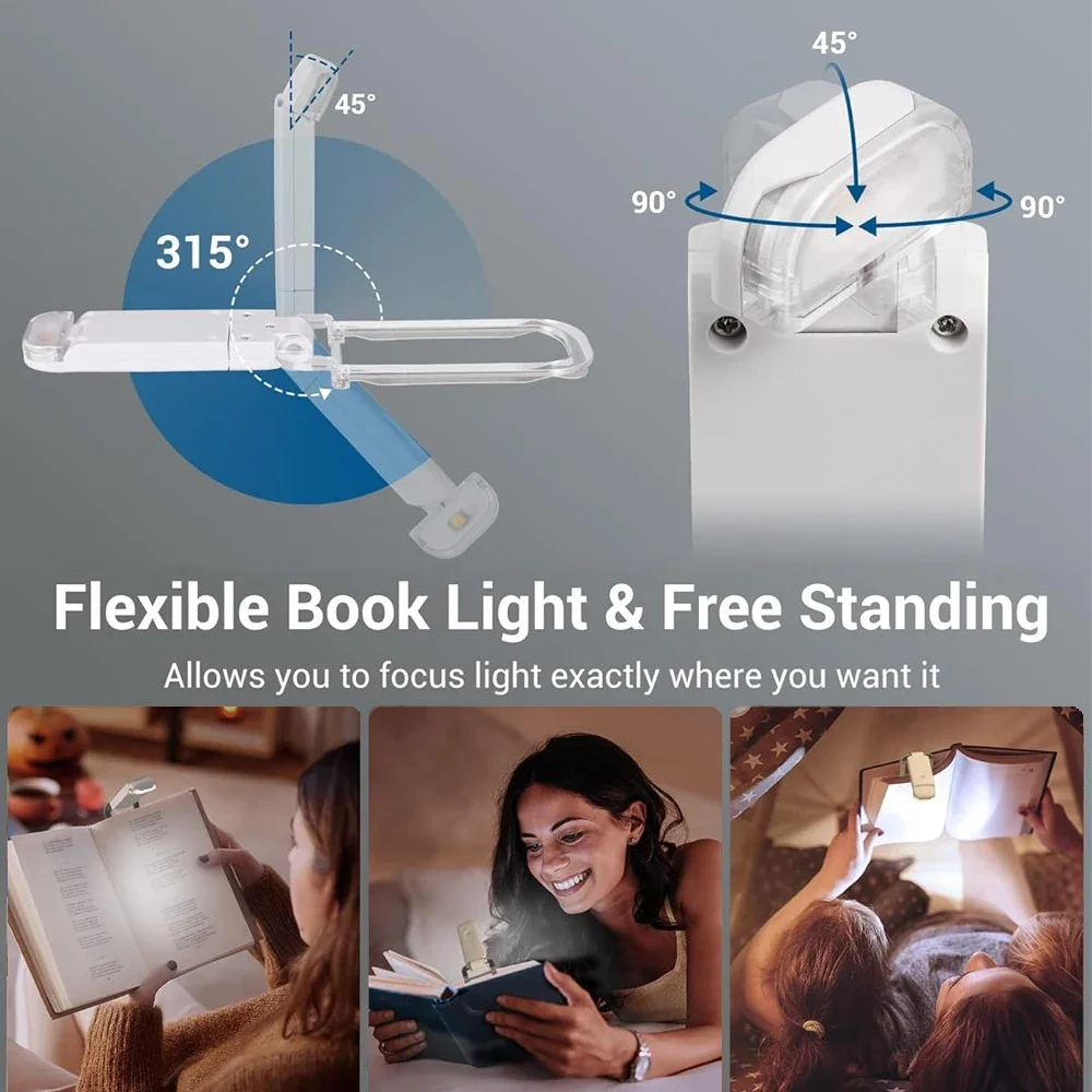 Usb genopladelig foldbar bærbar læseboglampe øjenbeskyttelse 3 lysfarver justerbar lysstyrke natlampe