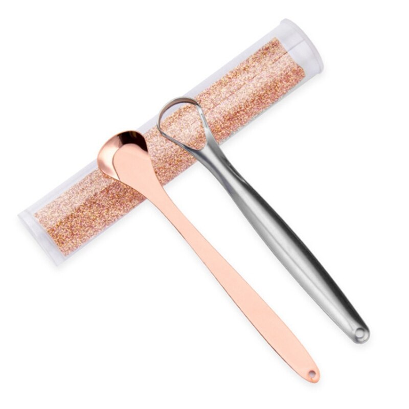 Nettoyeur de langue en acier inoxydable, 2 pièces par ensemble, brosse à langue réutilisable et , haleine fraîche, soins buccaux: Default Title