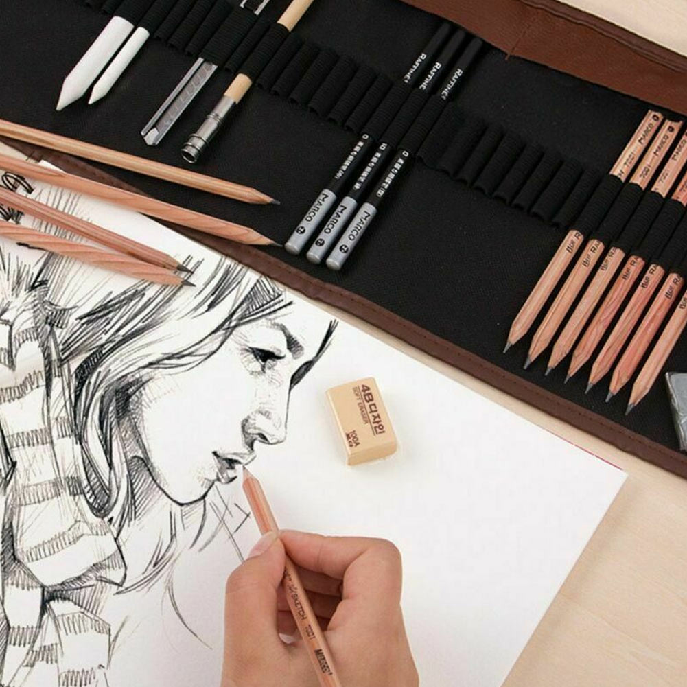 29Pcs/set Drawing Sketching Pencils Set Full Sketch Kit with Graphite Pencils Paper Brush Pen Mark Charcoal Pencil Extender