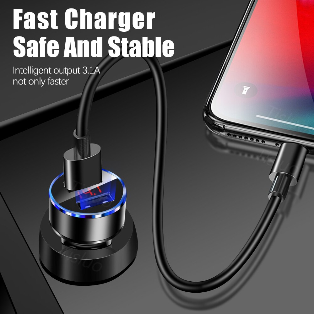 4.8A Car Charger Mobile Phone Fast Charging Adapter in Car with LED Display Quick Charge Universal Dual USB Car Charger