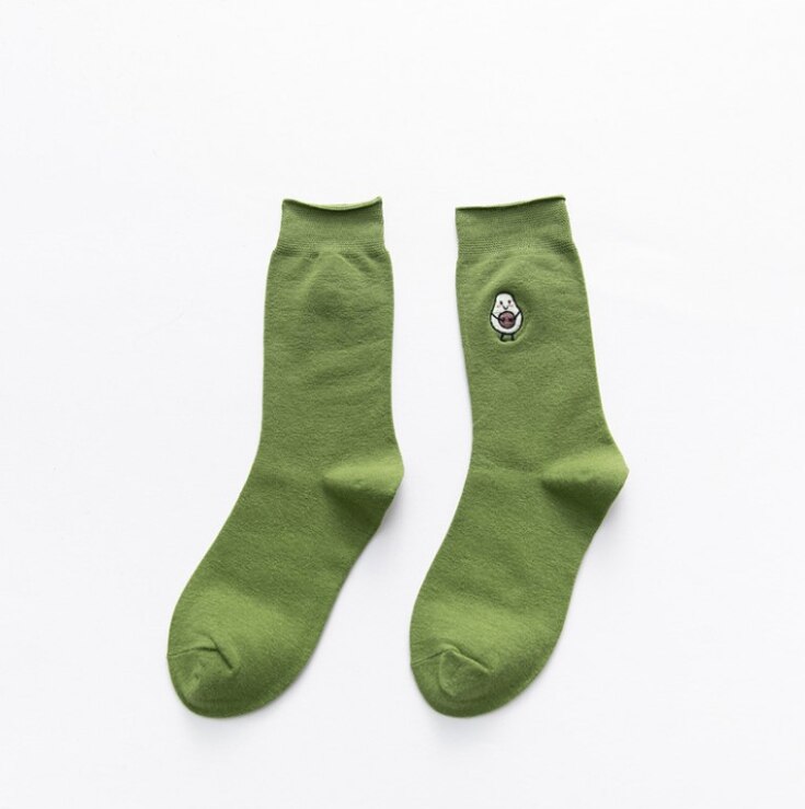 Fasahion Spring And Summer Women's Socks Cute Avacado Embroidery Green Set Socks Casual Socks Short Cotton Socks: 004