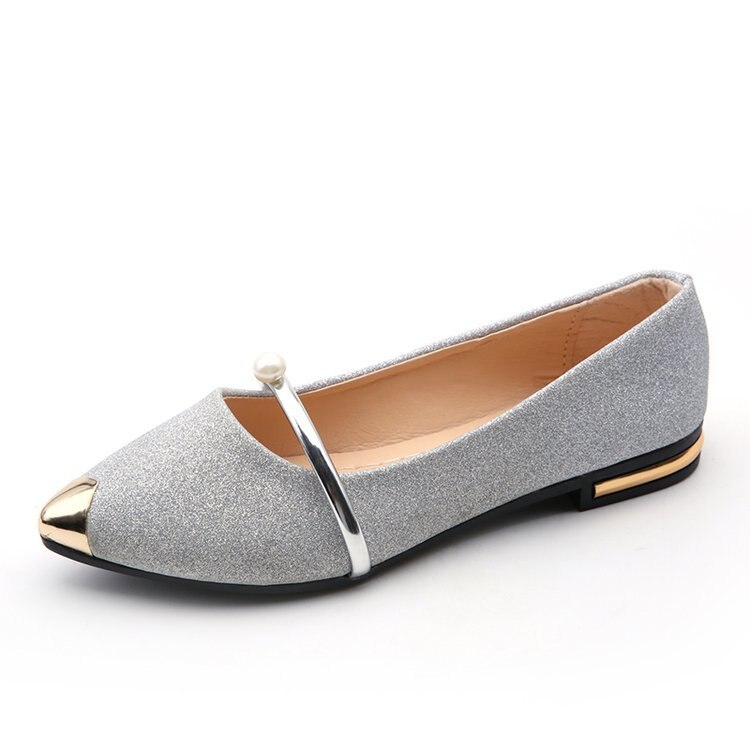Zomer Vrouwen Platte Schoenen Werken Ol Flats Wees Teen Comfortabele Vrouwen Platte Schoenen: Zilver / 5