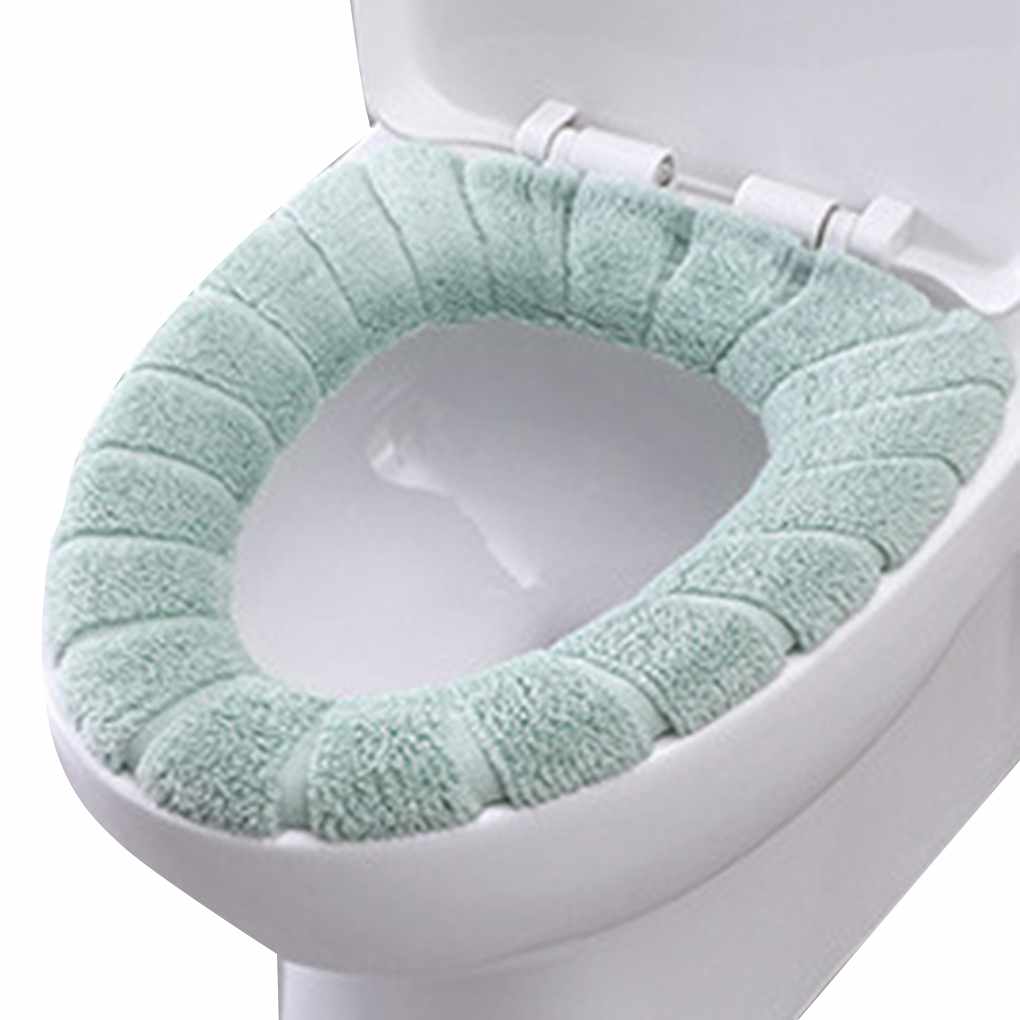 1pc Bathroom Soft Thicker Warmer Stretchable Washable Cloth Toilet Seat Cover Closestool Pads Bathroom Toilet Decor Accessories: green