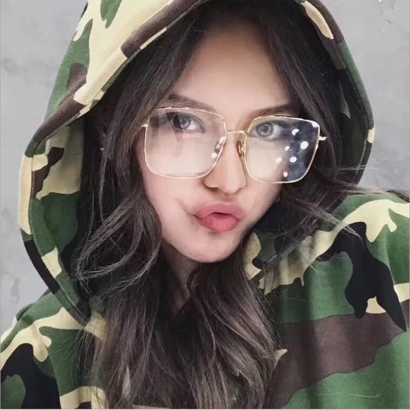 Gafas planas de Metal grande y cuadrado, gafas transparentes para mujer, montura de prescripción, montura de gafas, gafas de protección contra luz azul