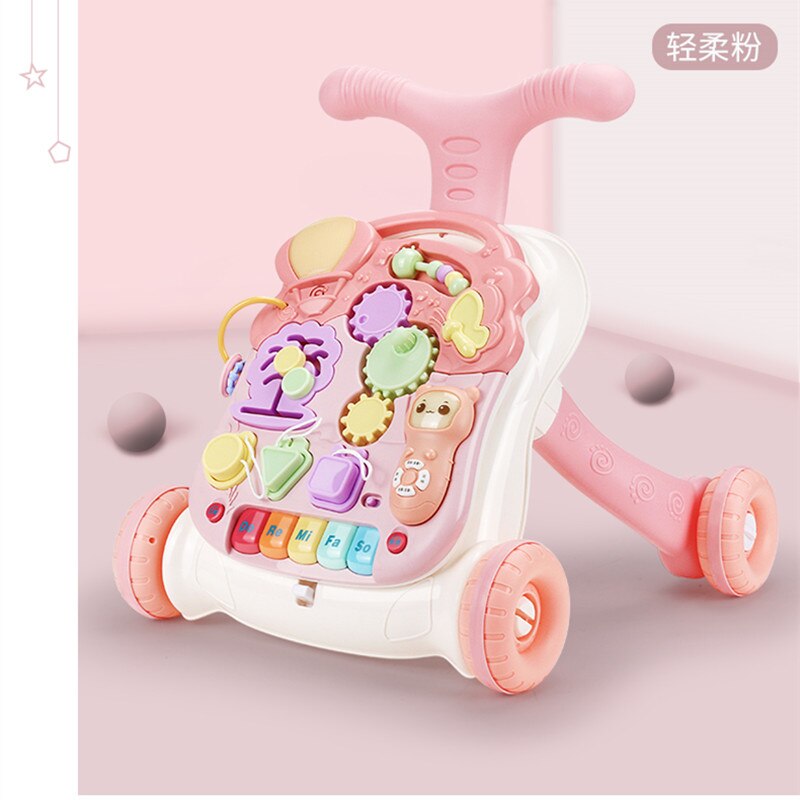 Baby rullator velegnet til baby læring at gå rollator vogn multifunktions anti-rollover barn anti-o ben rullator legetøj: Lyserød