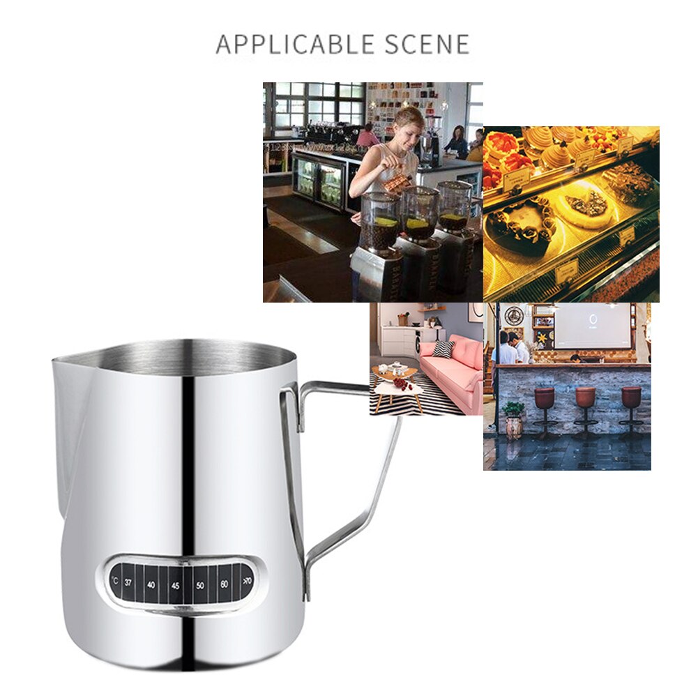 600ml Milk Frothing Pitcher With Thermometer Coffee Thermometer Cup Pull Flower Cup Steaming Pitcher Frothing Cup
