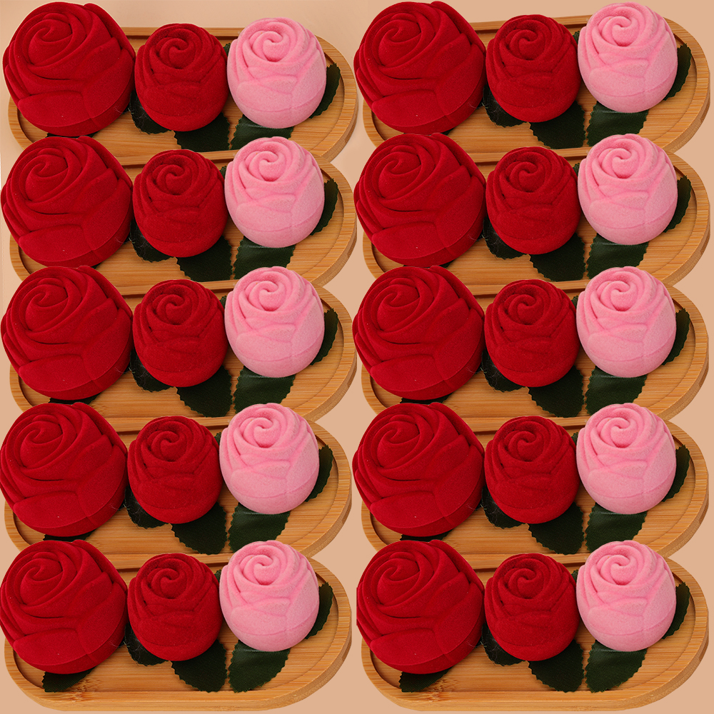 Flocking rose blomst ringæske smykker halskæder øreringe organizer vielsesringæske disk display emballage valentinsdag